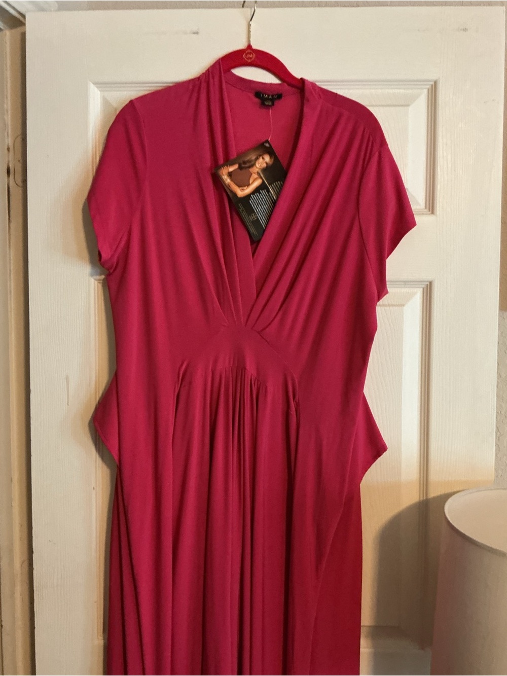 IMAN Fuchsia Draped V-Neck Maxi Dress
